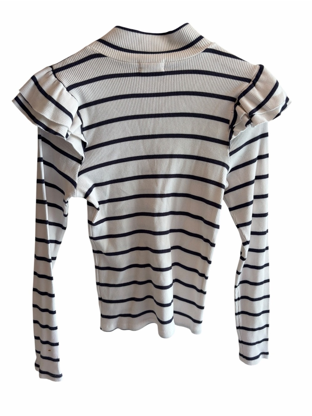 Anthropologie T.LA Ruffled Turtleneck Top Black Cream Stripe Medium - Picture 4 of 6
